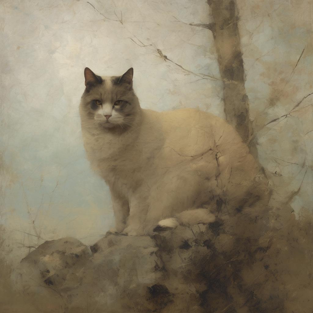 Γάτα σε καμβά με διάθεση τέχνης και σιωπηλής επικοινωνίας, συμβολίζοντας το διάλογο χωρίς λόγια.